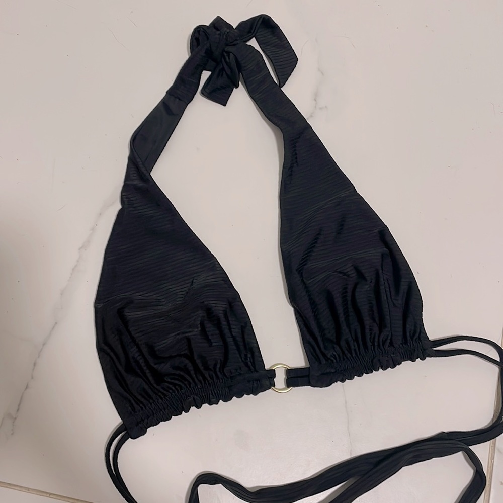 Black Ribbed Halter Bikini Top